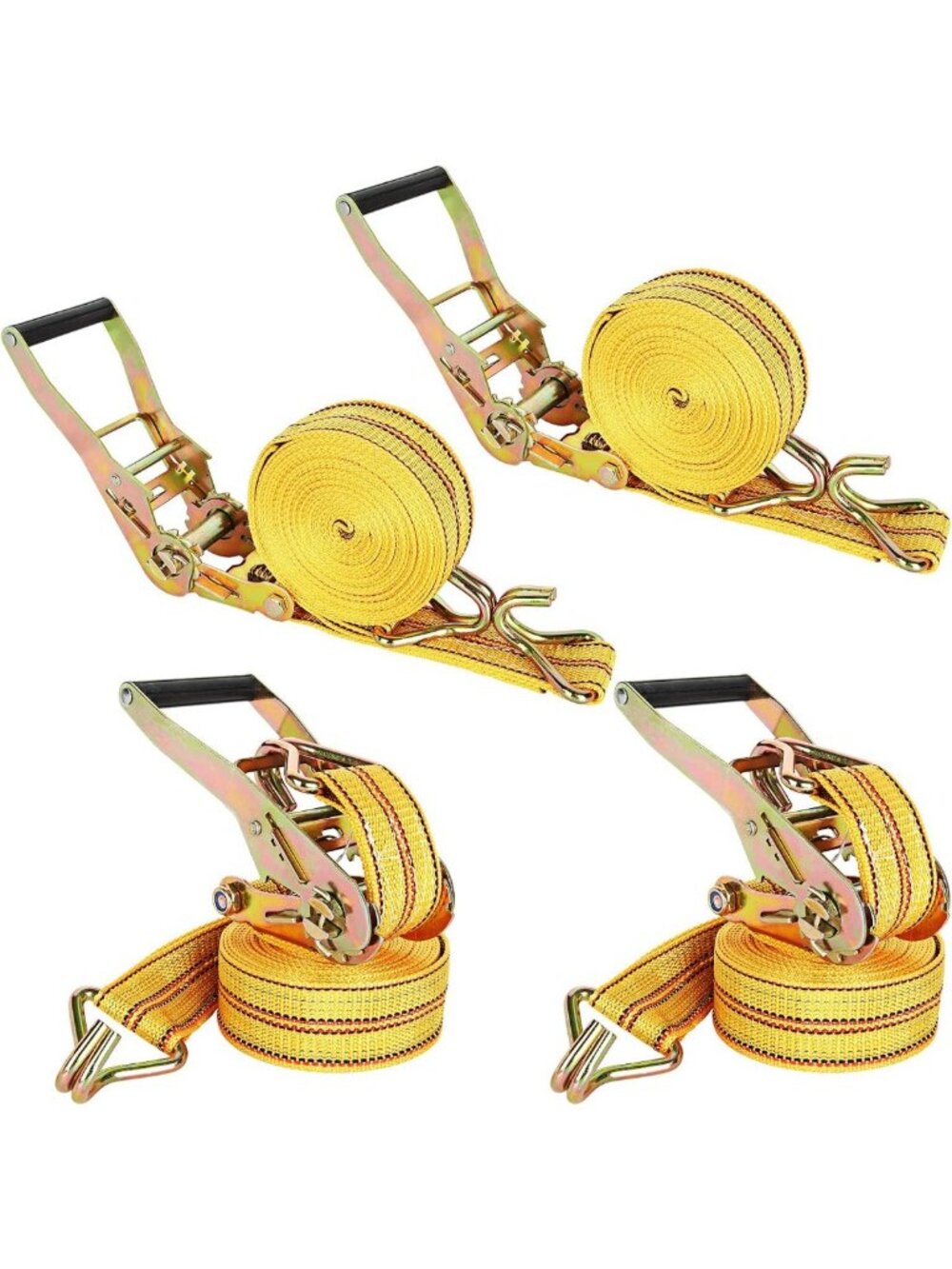 4 Pack Heavy-Duty 2" x 20 ft Ratchet Straps with Double J Hooks - 8,000 lbs